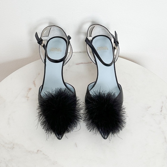 NEW Frances Valentine Willow Mink Fluffy Pom Pom Heels Size 5 - Picture 1 of 6
